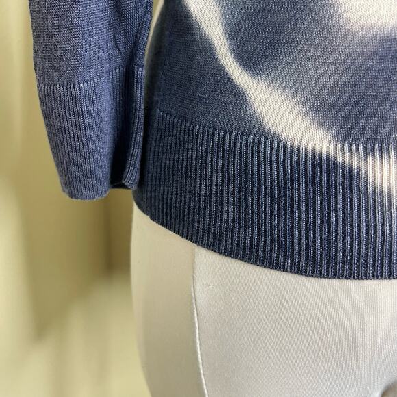 Tory Burch Dabny Cardigan Sweater XS Linen Blend Blue Tie Dye Woven Designer - Picture 7 of 8